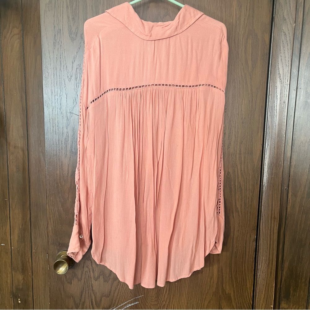 Free People Katie Bird Crochet Inset Shirt. - Picture 3 of 6